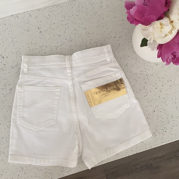 New Versace Jeans white denim shorts
